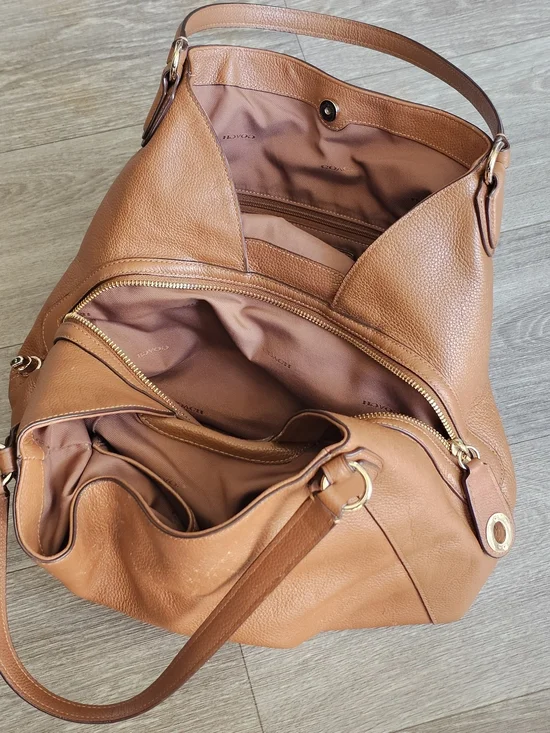 COACH Edie 31 Light Saddle Refined Pebbled Leather Shoulder Handbag. Brown - Picture 12 of 12